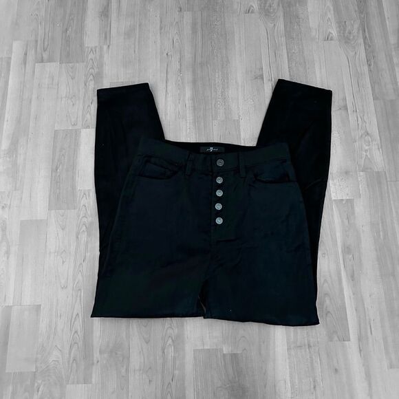 7 For All Mankind Black High Rise Ankle Skinny Velvet Jeans Button Fly Size 28 - Picture 5 of 11